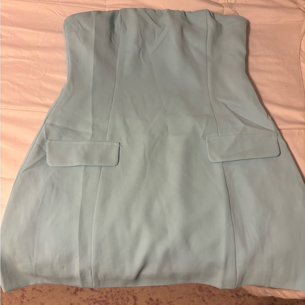 Peppermayo Allora Strapless mini dress in turquoise